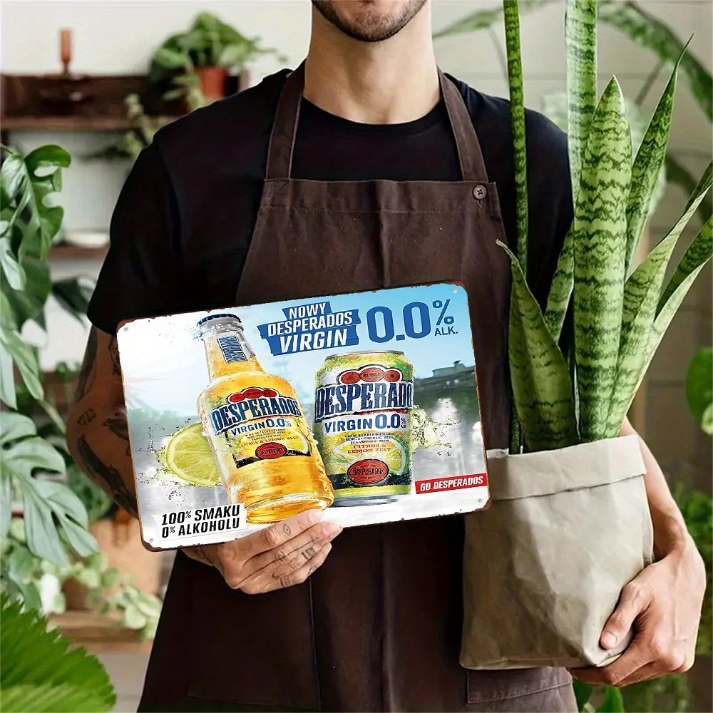 Vintage Desperados Virgin 0.0% Non-Alcoholic Beer Metal Tin Sign - 100% Flavor, Citrus & Lemon Zest Design, Rustic Iron Wall A