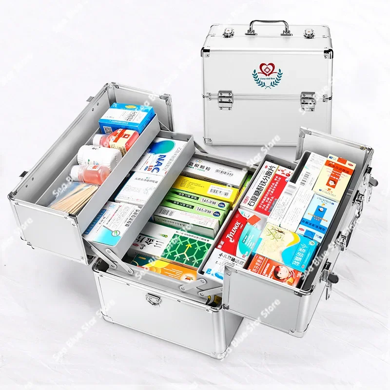 Large double prescription medicine box, large capacity family multi-layer medicine box, toolbox
