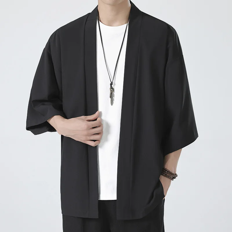 Men's Ice Silk Sun Protection Clothing Summer Open Cardigan Wind Coat Outerwear Loose Fit Bright Thread Fleece Lined Cotton