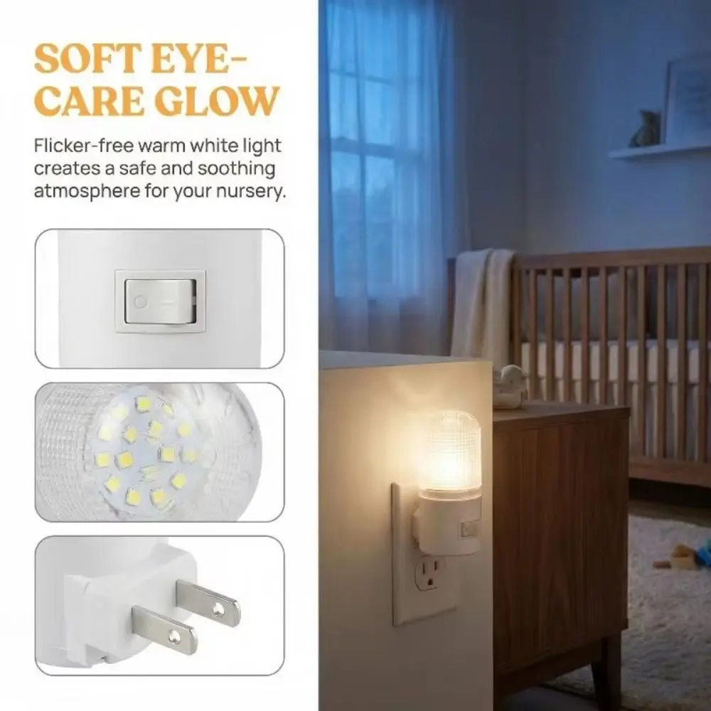 3W Plug-in Night Light with Switch White LED Cylindrical Night Light Energy-saving Soft Glow Bedside Lamp