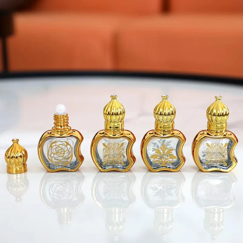 6ML Glass Roll On Perfume Bottle Apple Shape Gold Crown Cap Deodorant Roll On Vials Portable Essential Oil Roller Bottles 20pcs