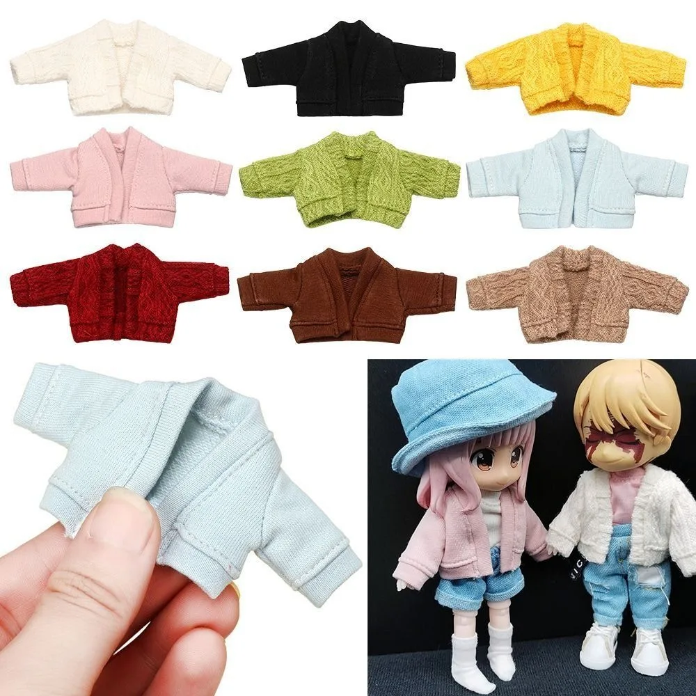 Lalka Mini dzianinowy sweter kardigany Casual Dress ubrania dla 1/11 1/12 lalki dla dzieci DIY zabawki prezentowe dla OB11 akcesoria dla lalek — zdjęcie 3