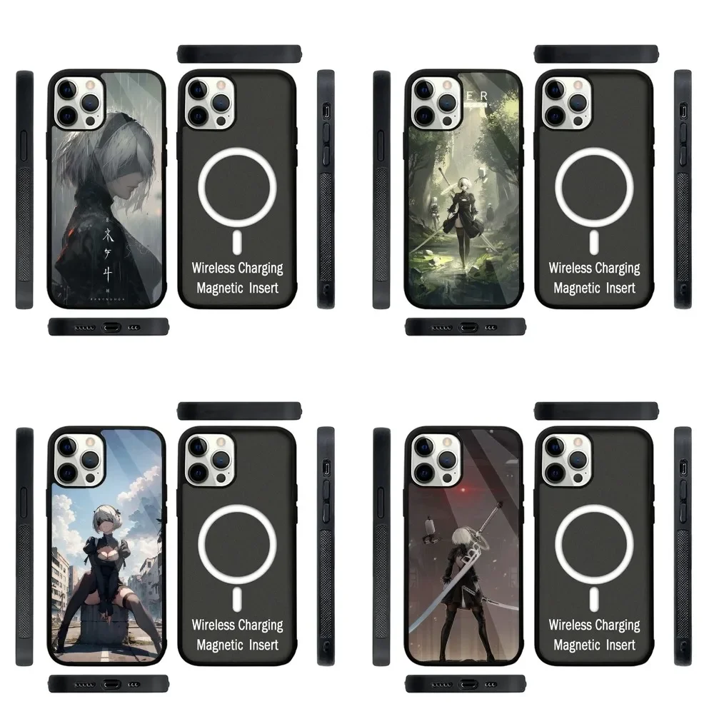

NieR A-Automata 2B Phone Case Strong Magnetic For IPhone 16,15,14,13,Pro,Max,Plus,11,12,Mini For Magsafe Wireless Charging