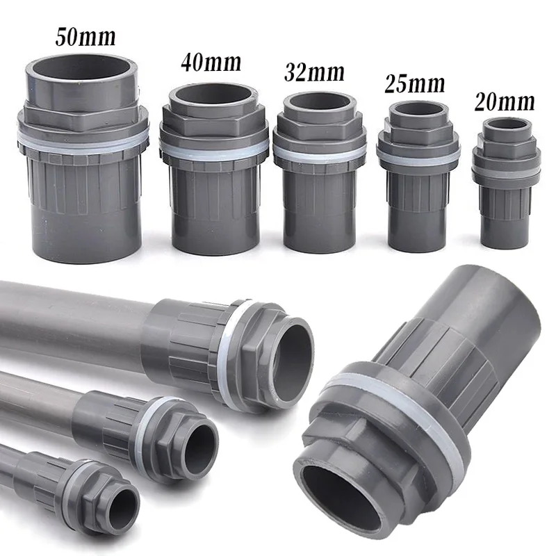 20/25/32/40/50mm GreyPVC Drain Pipe Connector Aquarium Fish Tank Garden Irrigation Water Supply Tube Overflow Drainage Fittings