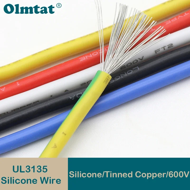 UL3135  30 28 26 24 22 20 18 16 14 12 10AWG Flexible Silicone WireHigh Temperature Resistant Tinned Copper Electric Cable 5/10M