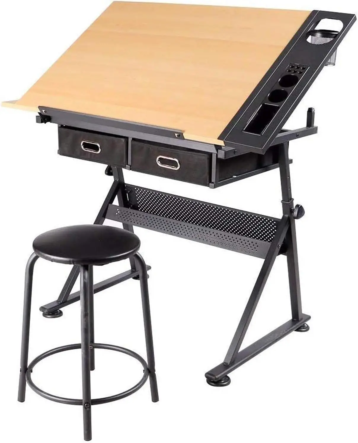 Drafting Table Art Craft Desk With Storage Wooden Drawing Table With Adjustable Angle Workstation For Reading Writing Foldable Artist Painting Table Crafts Desk Extra Large Desktop