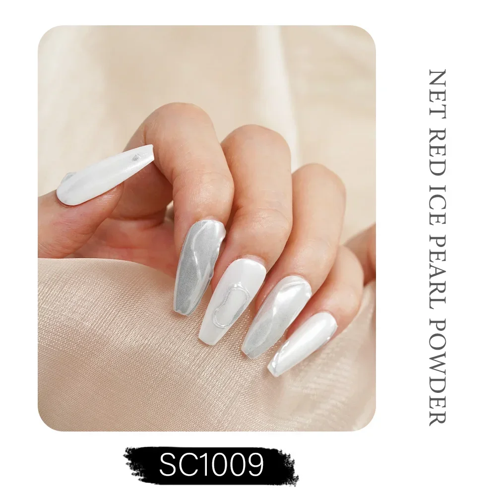 HNDO-Poudre de perle blanche pour manucure, poussière de chrome frottant, pigment brillant, effet brillant, design Nail Art DIY, N64.éventuelles 8001