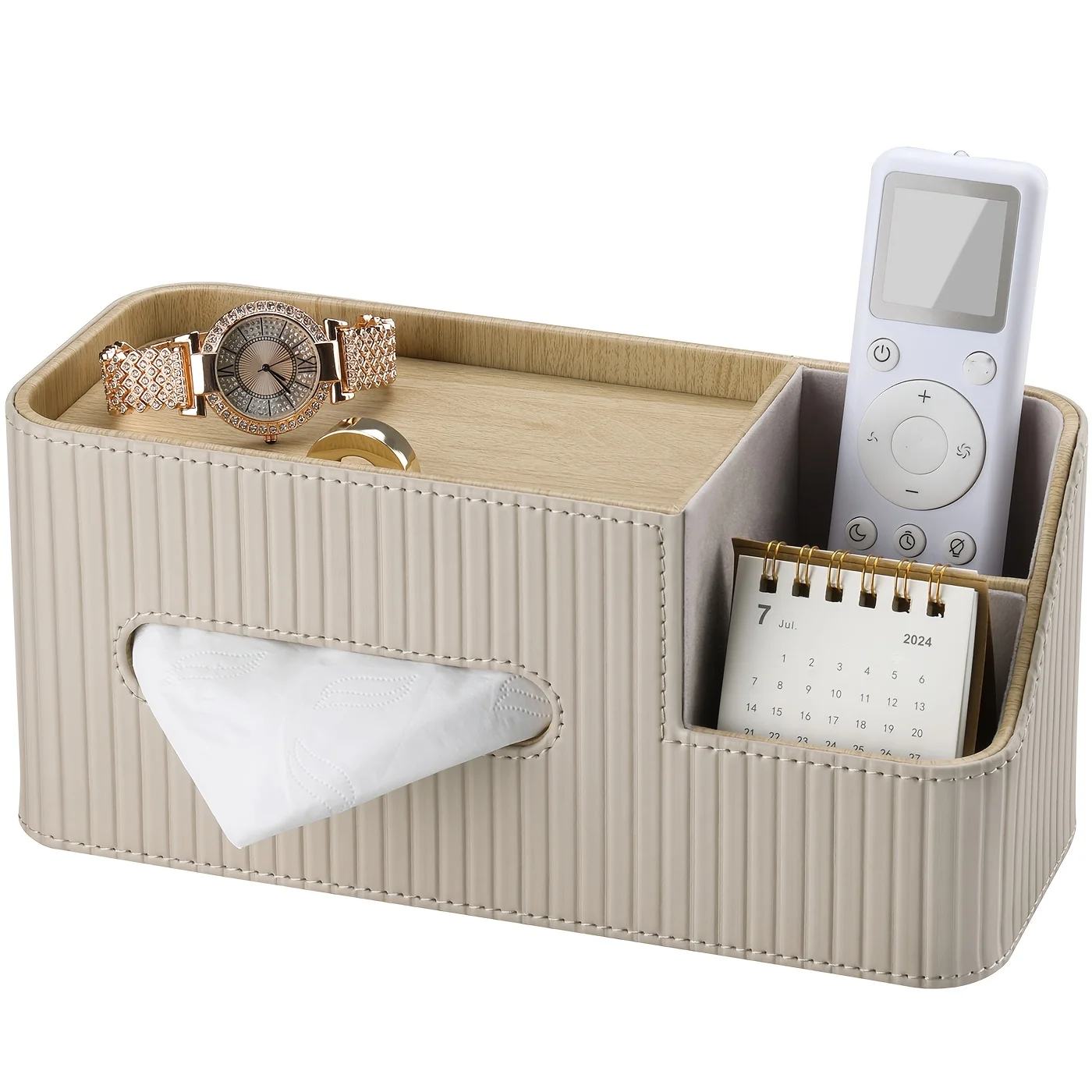 

Light Luxury Aesthetics, Smart Storage, Vertical Striped Faux Leather Multi-functional Tissue Storage Box, Household Desktop Tissue Dispenser Holder, Suitable For Small Tissue Sizes Of Asian And Southeast Asian Families