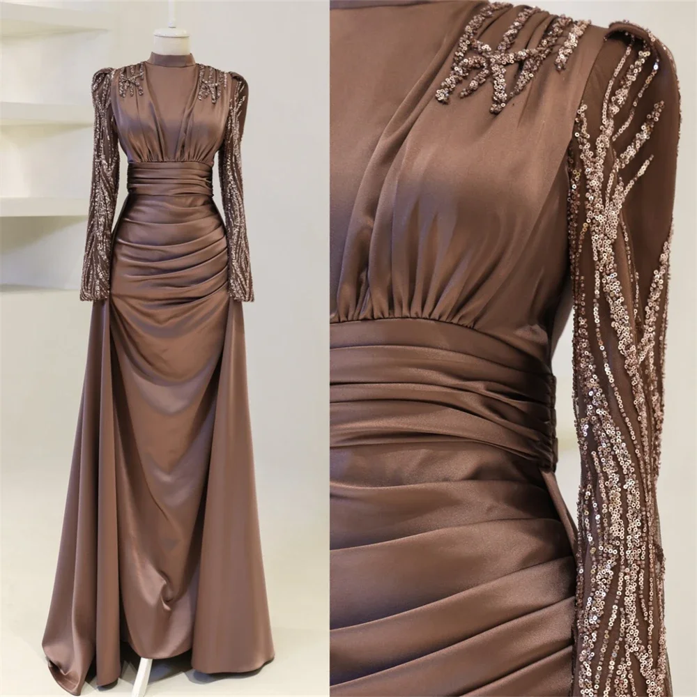 

Customized Evening Gown Saudi Arabia Dearin High Collar Column Floor Length Skirts Bespoke Occasion Dresses Prom Formal Dress