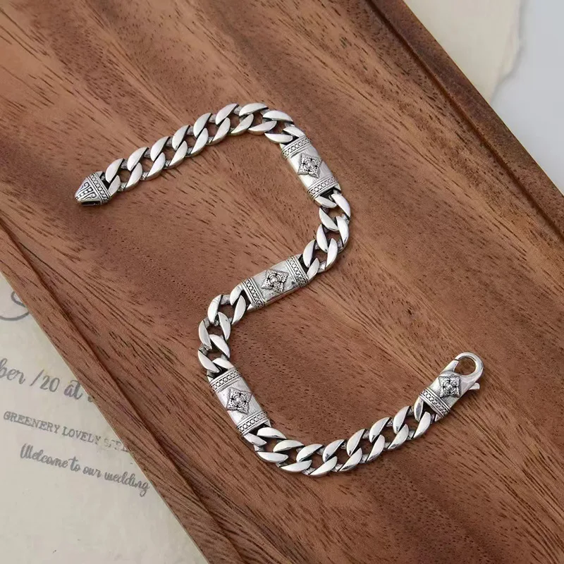 

Blessing Vajra Pestle Bracelet Men Jewelry Vintage Wide Chain Bracelet Male Hand Accessories