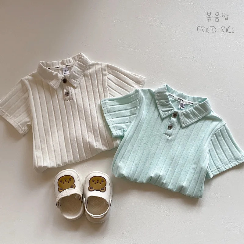 

Girls Summer T-shirt 2024 New Children Baby Half Sleeve Knit Top Solid Color Short Sleeve Girls Korean Sweet Style Clothes