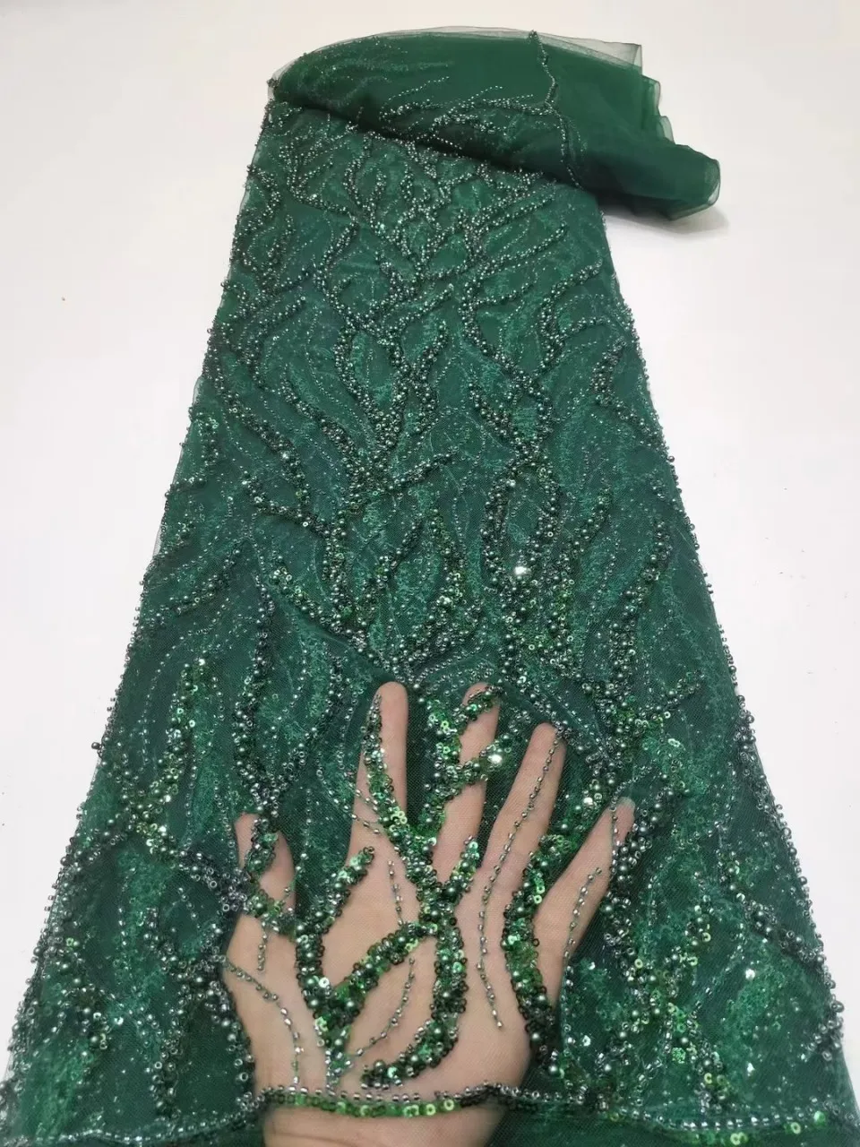 8 Colors Flower Beaded Tube Embroidered Mesh Fabric Fashion Sequin Lace Evening Party Cocktail Dress Material