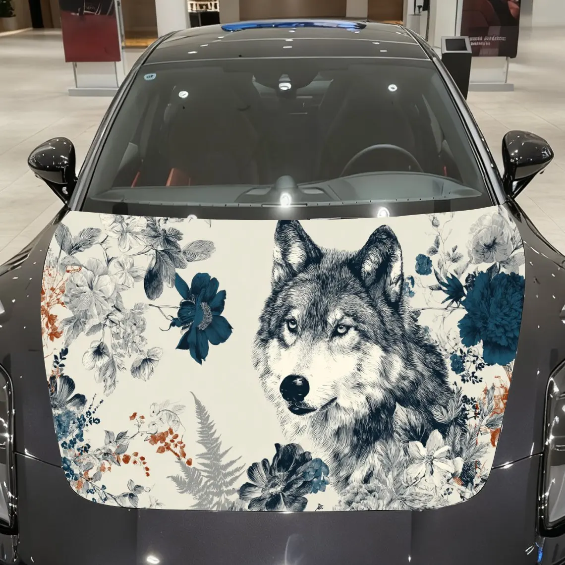

Автомобильная наклейка «Волк в сине-белом цветении» — винтажная естественная элегантная наклейка на капот автомобиля, водонепроницаемая самоклеящаяся виниловая наклейка Gr