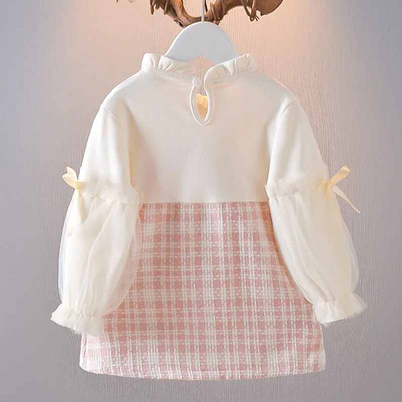 Kid Girl Dress Elegant Princess Costume Fashion Plaid Puff Sleeve Toddler Dress Wedding Party Baby Dress Children Outfit A916