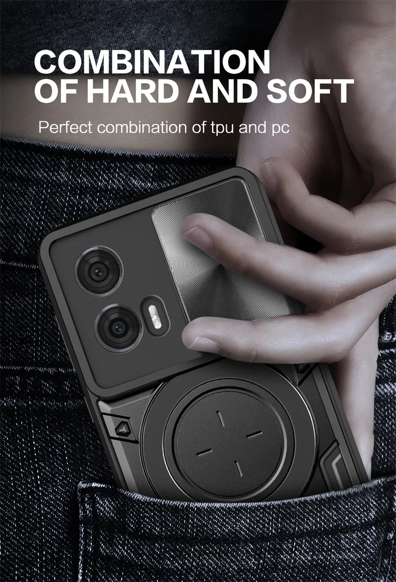For Motorola Moto Edge 50 Fusion Case Slide Camera Protect Phone Case For Edge50 Fusion Armor Funda Magnet Ring Stand Back Cover