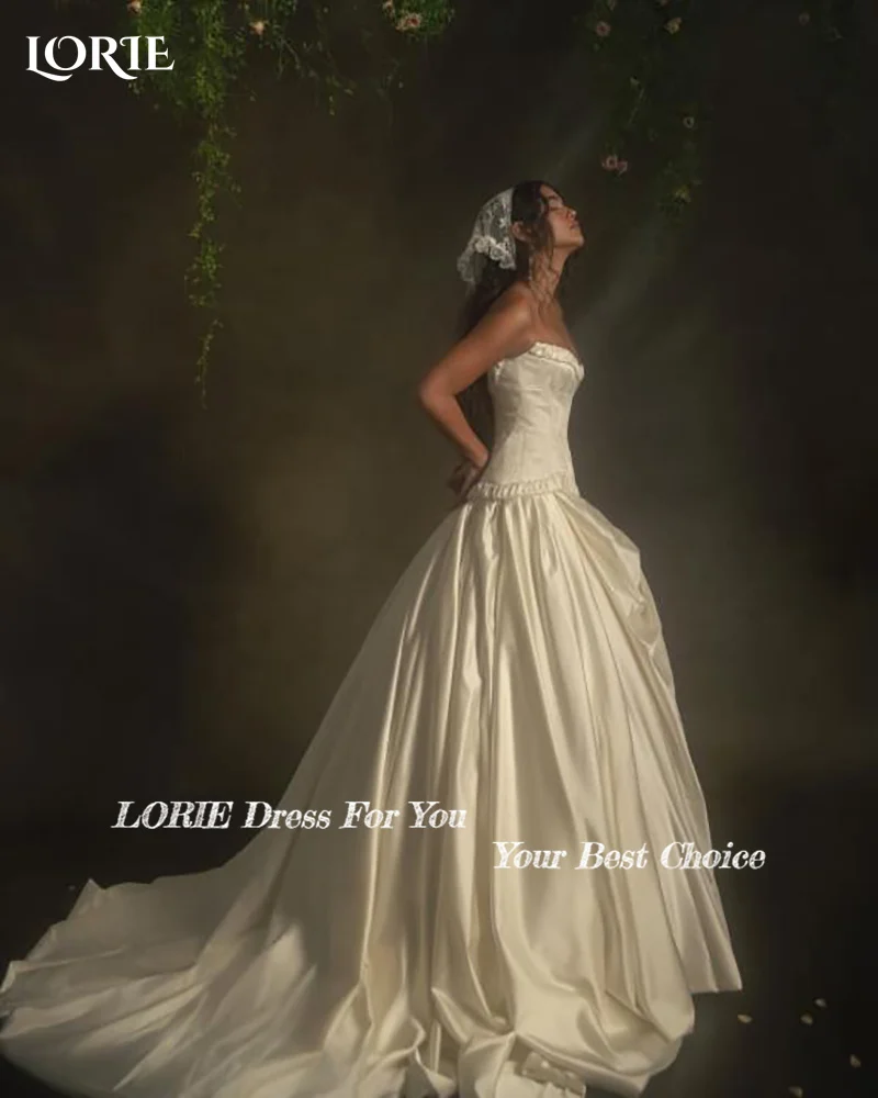 LORIE Satin Wedding Dresses Strapless Pleats Shawl Bridal Gown Sleeveless Crepe Customized Simple Party Gown vestido de noiva