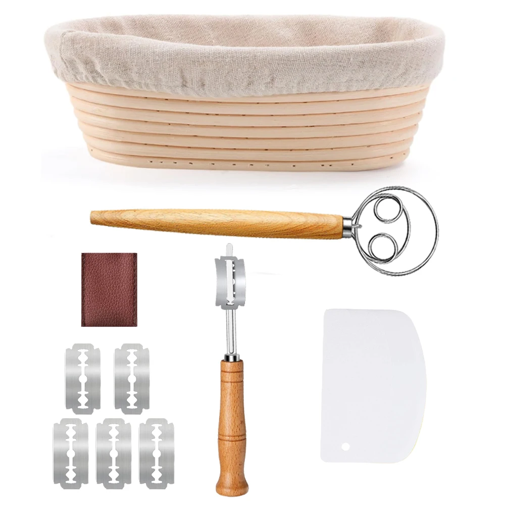 Banneton Brood Proofing Basket Set, 10" Ovale Banneton Manden, Zuurdesembrood Bakbenodigdheden met Brood Lame, Deeggarde, C