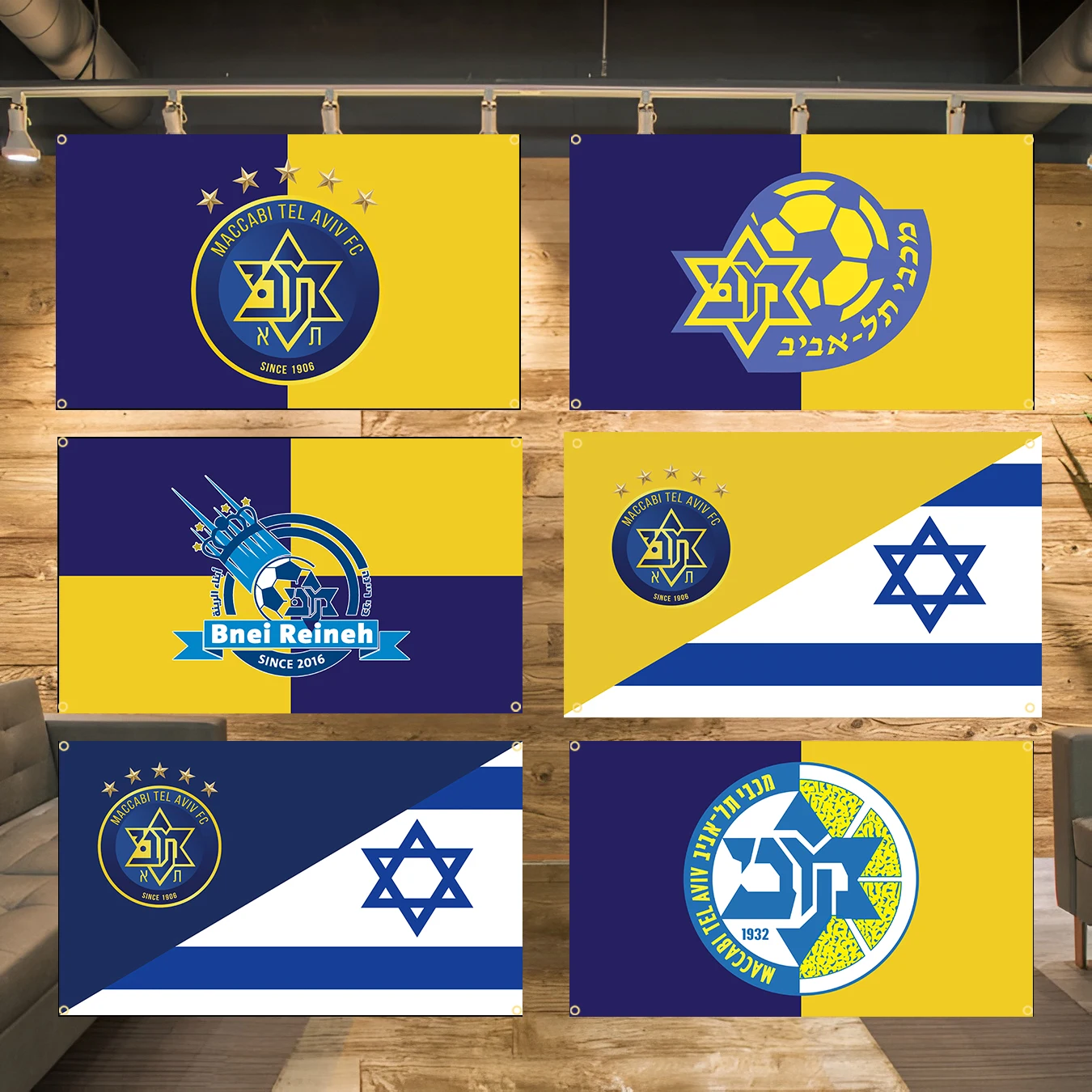 Maccabis Tel Aviv Half Israel Flag Polyester Printed Football Game Home Outdoor Banner For Decoration