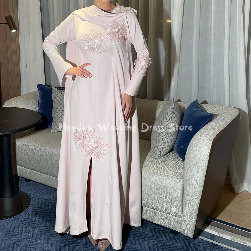 

Heyday Women's O-Neck Flowers Applique Column Split Ankle-Length Evening Dresses With Long Sleeves Formal Elegant Dresses 2025