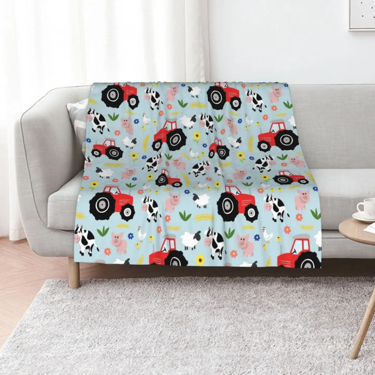 Cute Kids Red Tractor Farm Animal Pattern Cartoon Throw Blanket Sofas Sofa Quilt christmas gifts Furrys Tourist Blankets