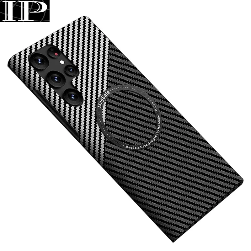 

for Samsung Galaxy S24 S23 S22 S21 Ultra S21 Plus S 23 Case For Magsafe Hard Luxury Ultra Thin Carbon Fiber Texture Matte Cover