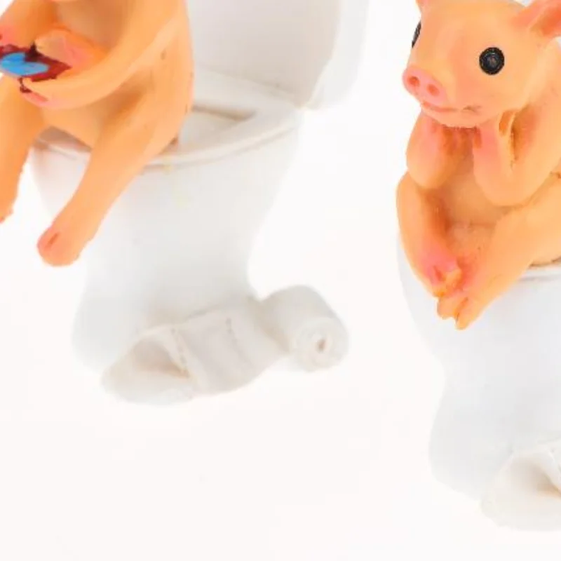 Cute Pig Figurine On The Toilet - A Whimsical Bathroom Desk Decoration That Relieves Stress And Serves As An Exquisite Ornament