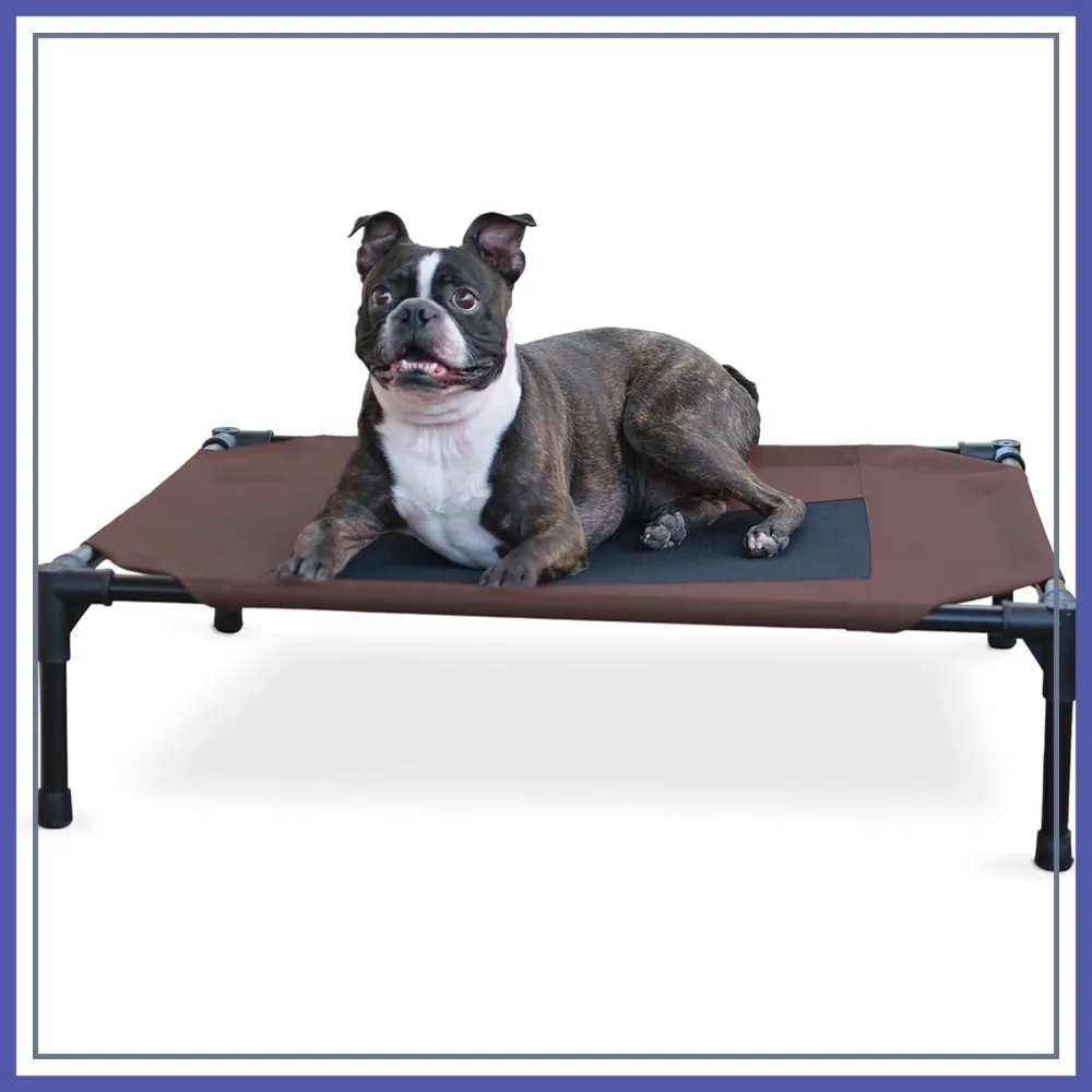 

Elevated Pet Cot Tan with Microfleece Pad for Dogs & Cats, Comfortable Outdoor Bed
