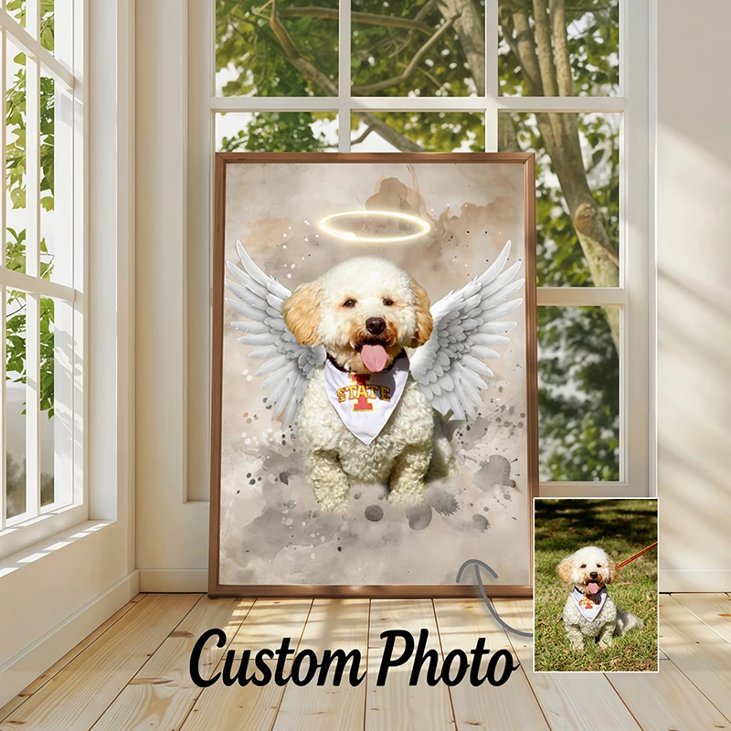 Custom Pet Angel Dress Up, Personalized Decorative Painting, Suitable for Halloween, Christmas, Birthday Gifts, Room Decoration