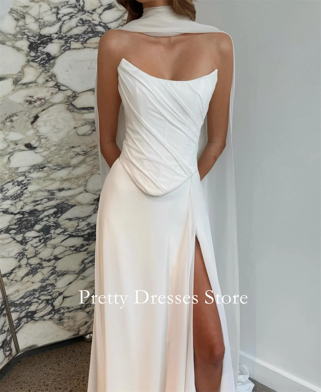 Strapless 2025 Style Garden Customized Ivory Chiffon Side Slit Simple Elegant Wedding Dresses A-Line Bride Growns Party Women