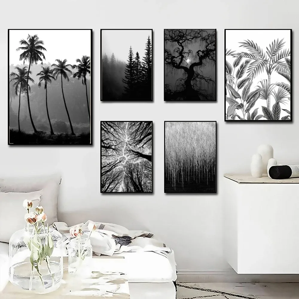 1pc Black And White Forest Poster Poster Art Print Bar Living Room Furniture Decor