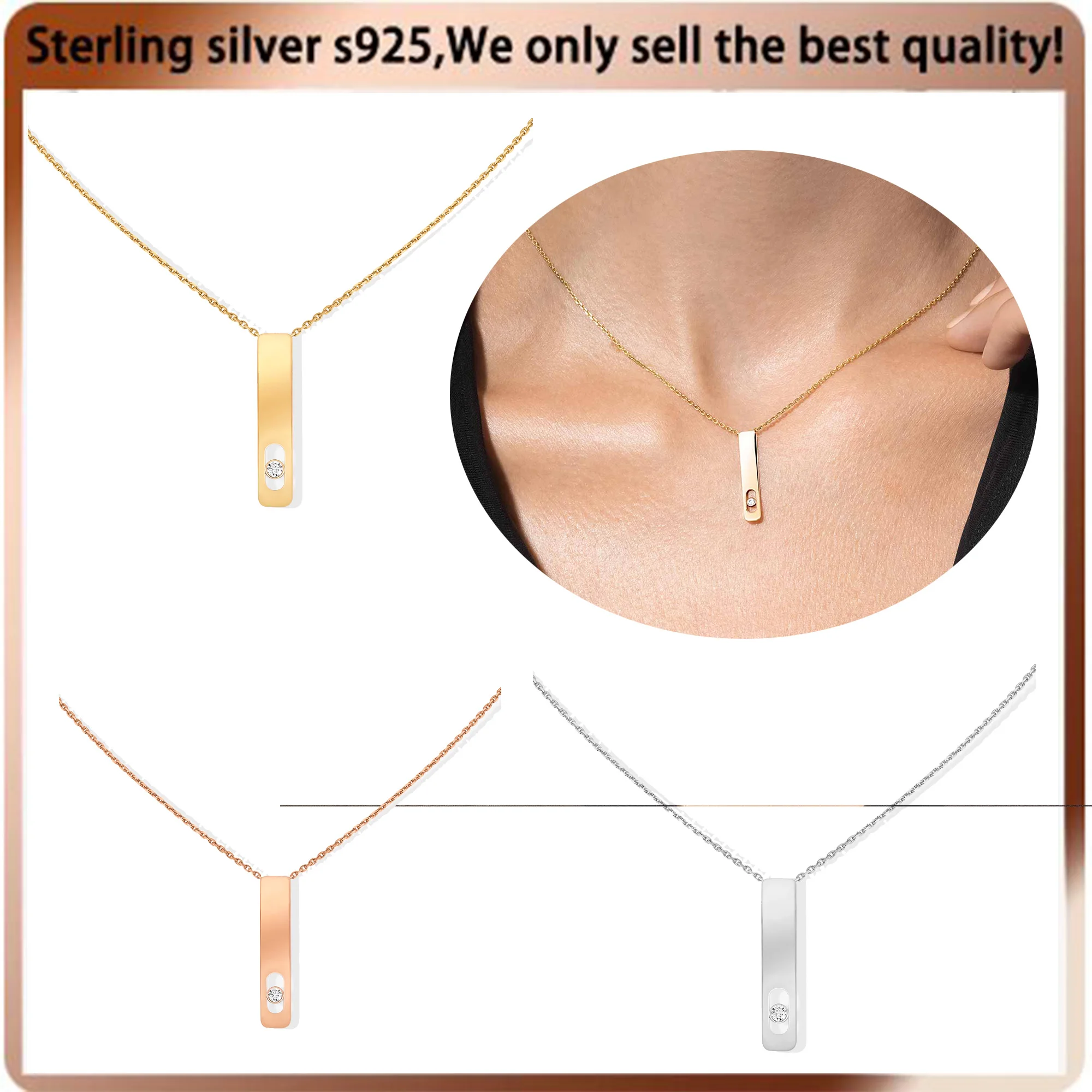 

European 925 Sterling Silver Notched Necklace Pendant for Women's Fine Jewelry Hot selling French Brand Messica Necklace