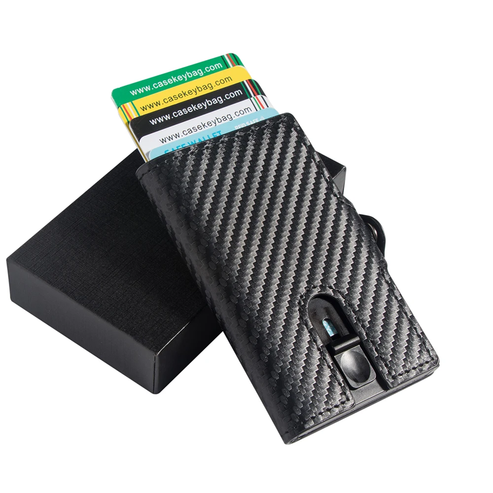 Extremely Slim Carbon Fiber Wallet With Zipper Genuine Leather Credit Card Holder Coin Pocket Business Bag Unisex