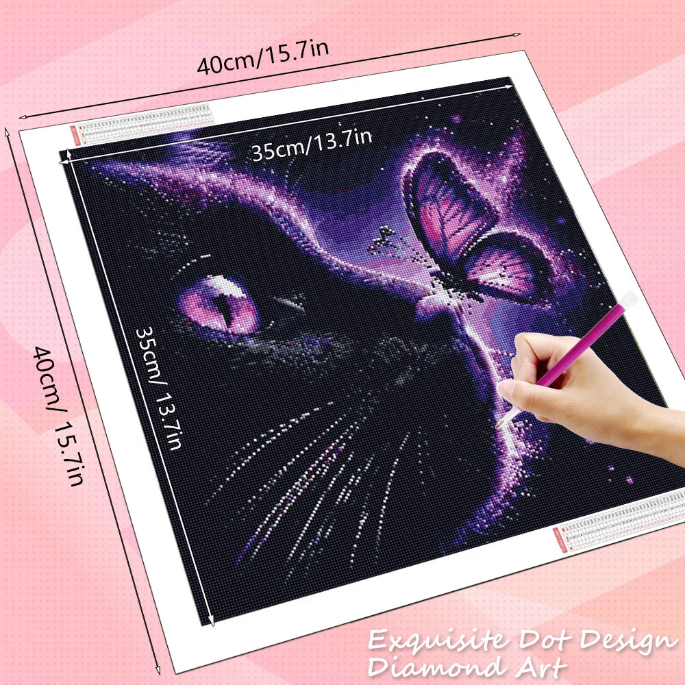 HUACAN Diamond Mosaic Kits Cat Black Butterfly Animal Cross Stitch Home Decor Fantasy Painting Handicrafts Diy Gift