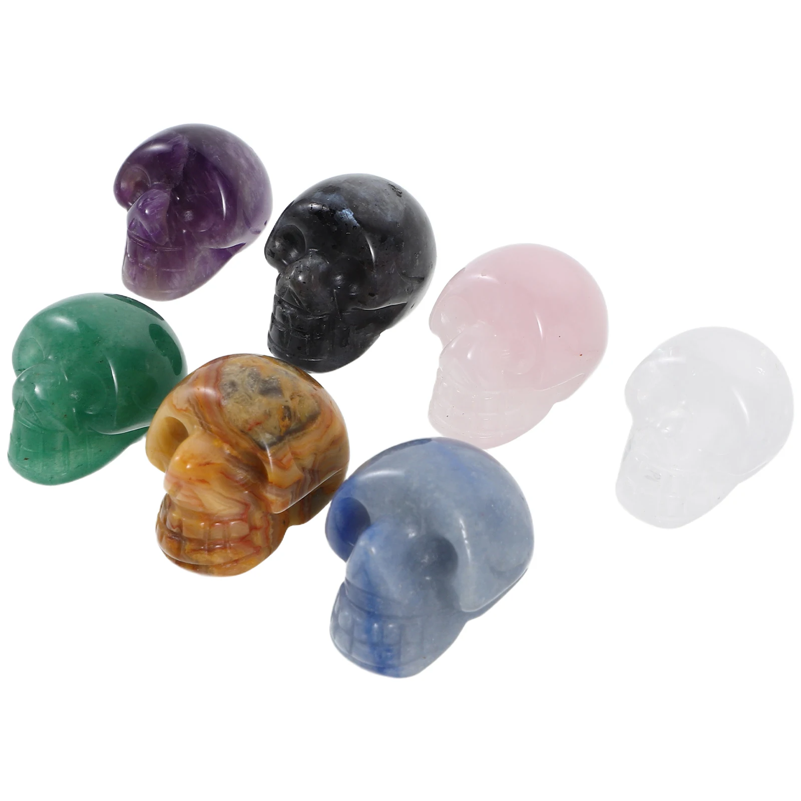

7 Pcs Crystal Carved Skull Jade Semi Precious Stone Home Office Decoration Figurine Small Ornament Artistic Flair