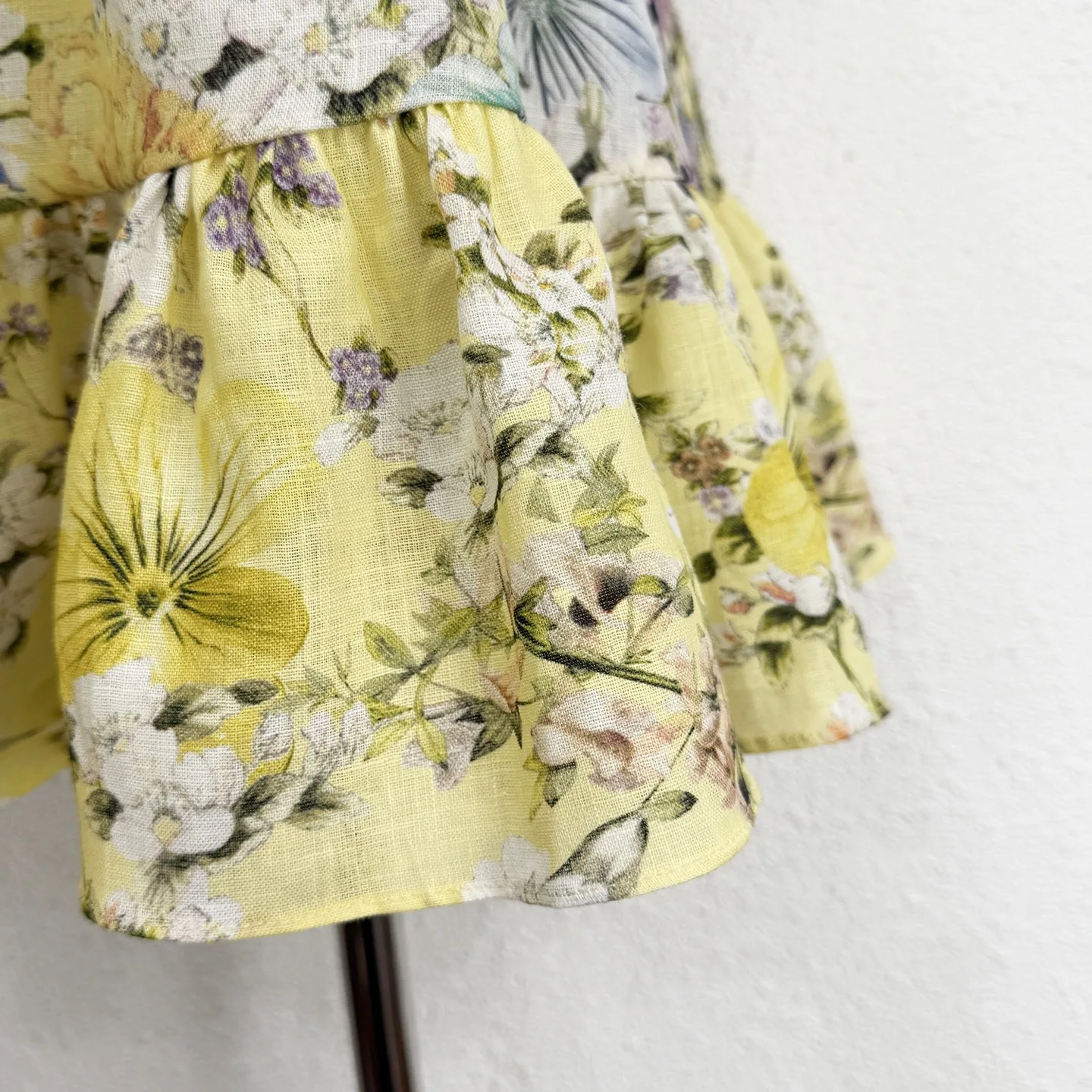 Summer Fashion Party Floral Print Linen Knee-Length Dress Women's V-Neck Appliques Lace Up Diamond High Waist Flounces Hem Dress - view 6