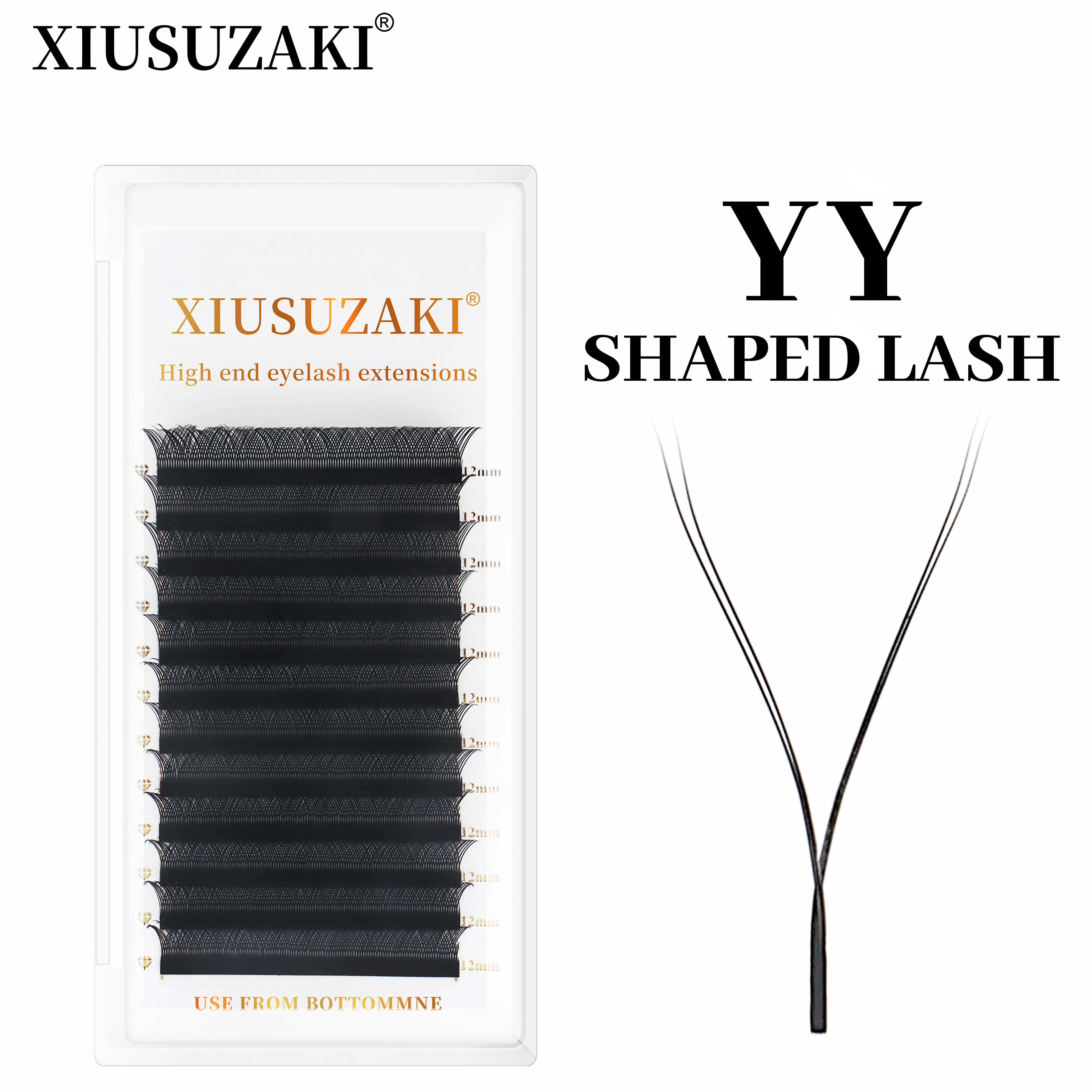 Extensiones de pestañas XIUSUZAKI YY en forma de marrón, negro, doble punta Triple, extensión de pestañas, volumen suave prefabricado, extensión de pestañas en abanico