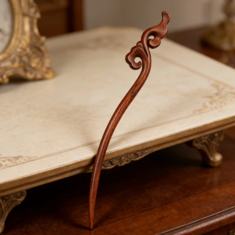 

Vintage Orchid Hair Stick Handcarved Lightning Struck Jujube Wood Hairpin Traditional Asian Hair Accessory for Hanfu Kimono