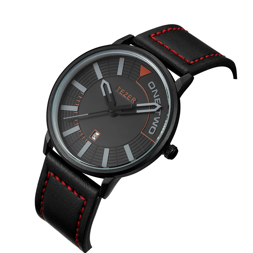 TEZER Men Casual Quartz Wrist Watch | Creative Marked Dial | Date Window | 30M Daily Water Resistant