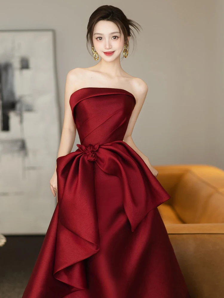 

Красное свадебное платье Dr Ele с завышенной талией, длиной в пол, для помолвки и торжества, с узором в горошек, на молнии, от MTH