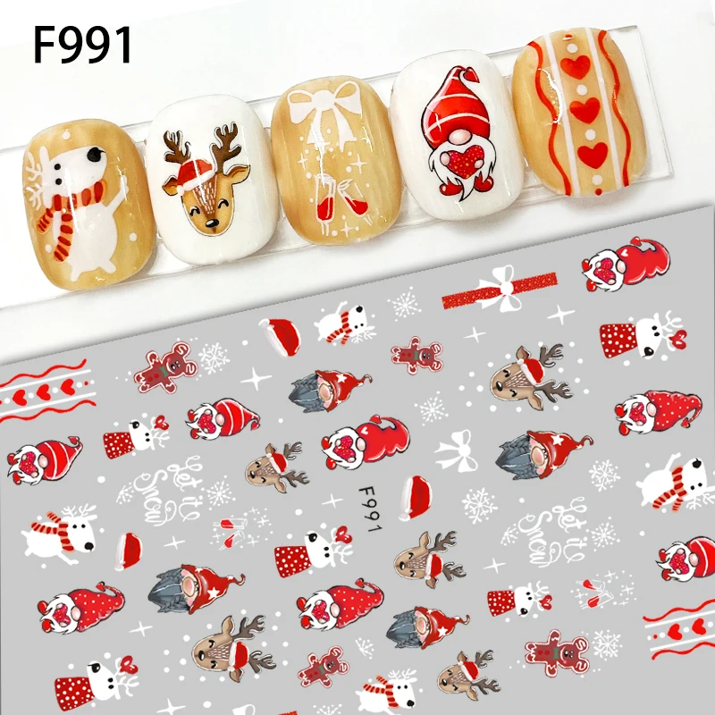 25PCS Winter Xmas Nail Decals 3D Raised Christmas Tree Reindeer Pattern Shell Light Shimmer Clear Base DIY Manicure Accessories