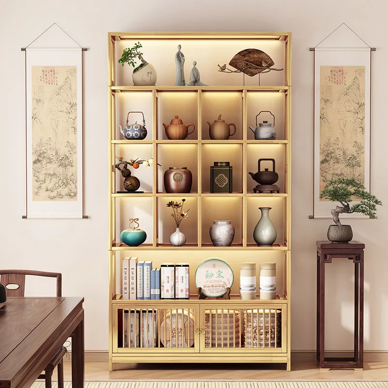 

New Chinese-style Duobao Pavilion living room partition tea room shelf floor non-solid wood tea set ornament shelf