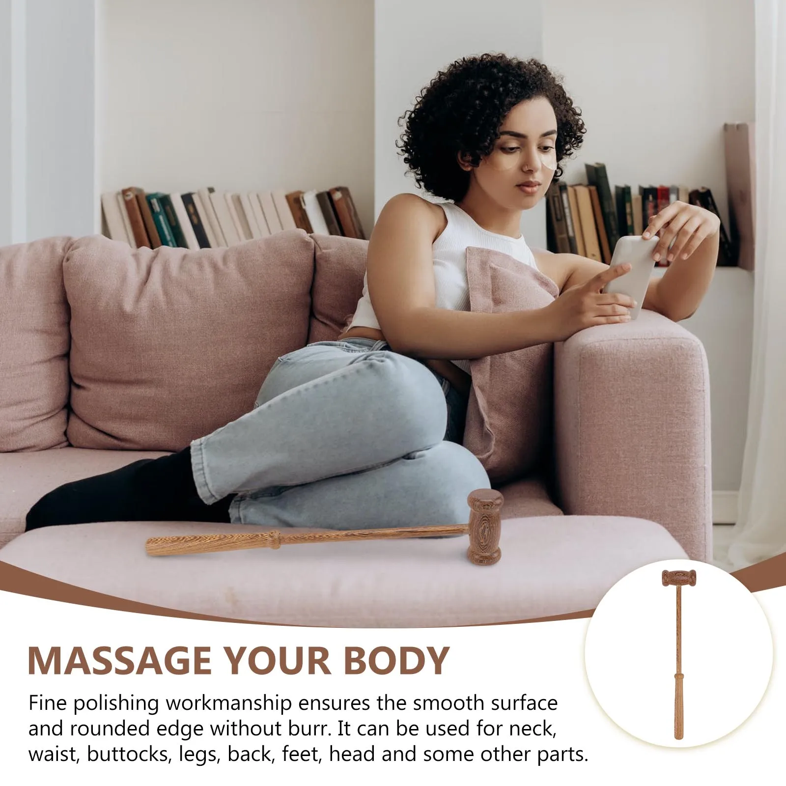 

1pc Back-beating Fitness Hammer Premium Wooden Massage Stick Long Handle Body Massager Tool Smooth Surface Neck Waist Legs Back