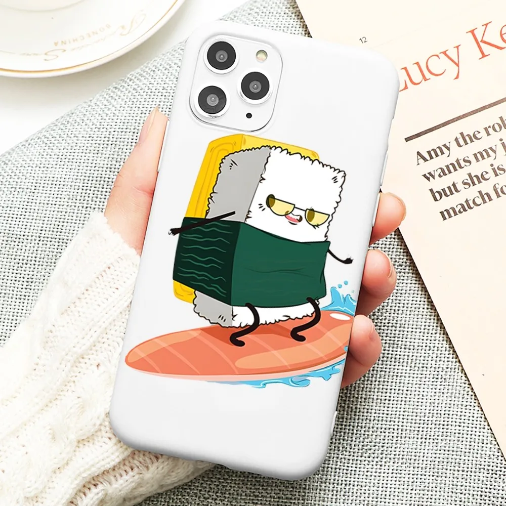 Cartoon sushi Phone Case for iPhone 14 11 12 13 Mini Pro Xs Max 8 7 6 6S Plus X XR Solid Candy Color Case