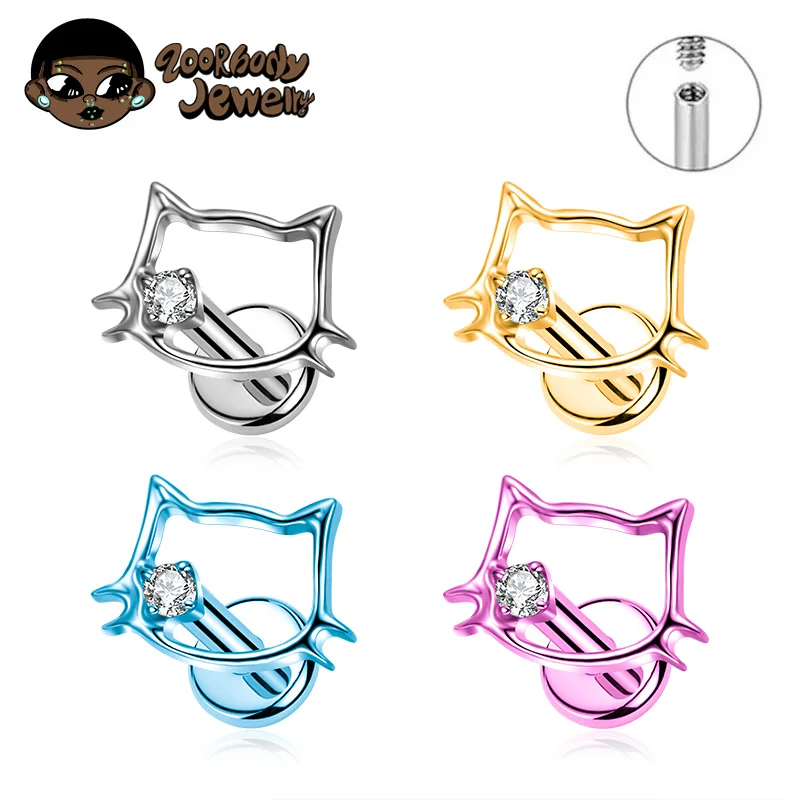 ZOOR ASTM F136 Titan Niedliche Katzen-Labret-Piercings Großhandel 16G 18G Ohrstecker Lab Stud Ohrringe Helix Tragus Piercing 2026 Schmuck