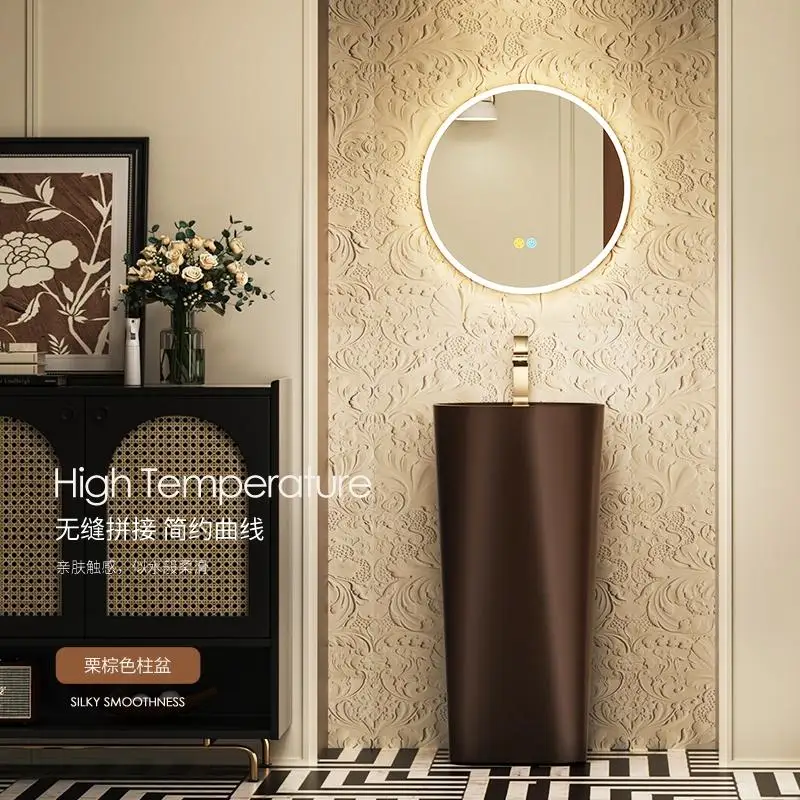 Vintage French Household Column Basin Chestnut Brown Wash Basin Outdoor Hotel Villa South French Style Floor-to-ceiling Washbasi