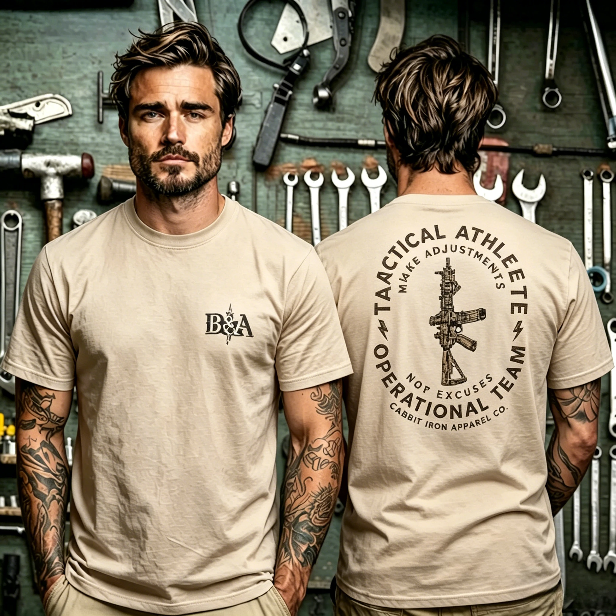Double Sided Tactical Firearm Graphic Cotton T Shirt Minimalist Logo Military Print Tee Casual Streetwear Top