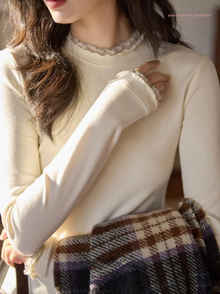 

Moriirose Thiened Knitted Base irt Women's Slim Fit Inner Wear Top Color Blo Long Sve Polyester Blend Winter T-irt