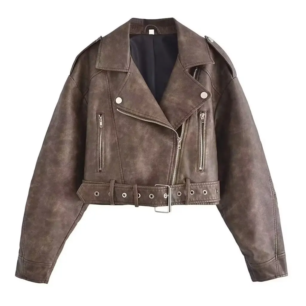 Veste en Faux cuir dégradé délavé pour femme, manteau décontracté, Style européen et américain, nouvelle collection automne Y12-70007
