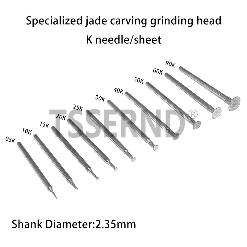 10PCS 2.35mm Grinding Bit Accessory Ultra-Thin T Head Shank Diamond Mounted Point Stone Jade Carve Polish Engrave Tools Set