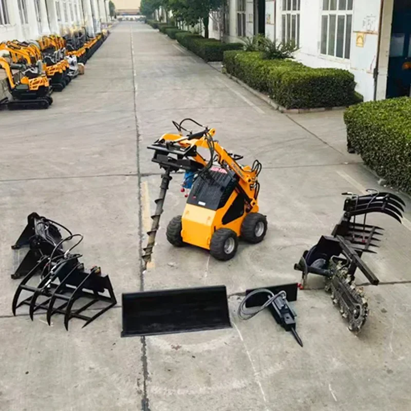 China track wheel CE/EPA Mini Skid Steer Loader With Bucket Trencher Rotary Plow